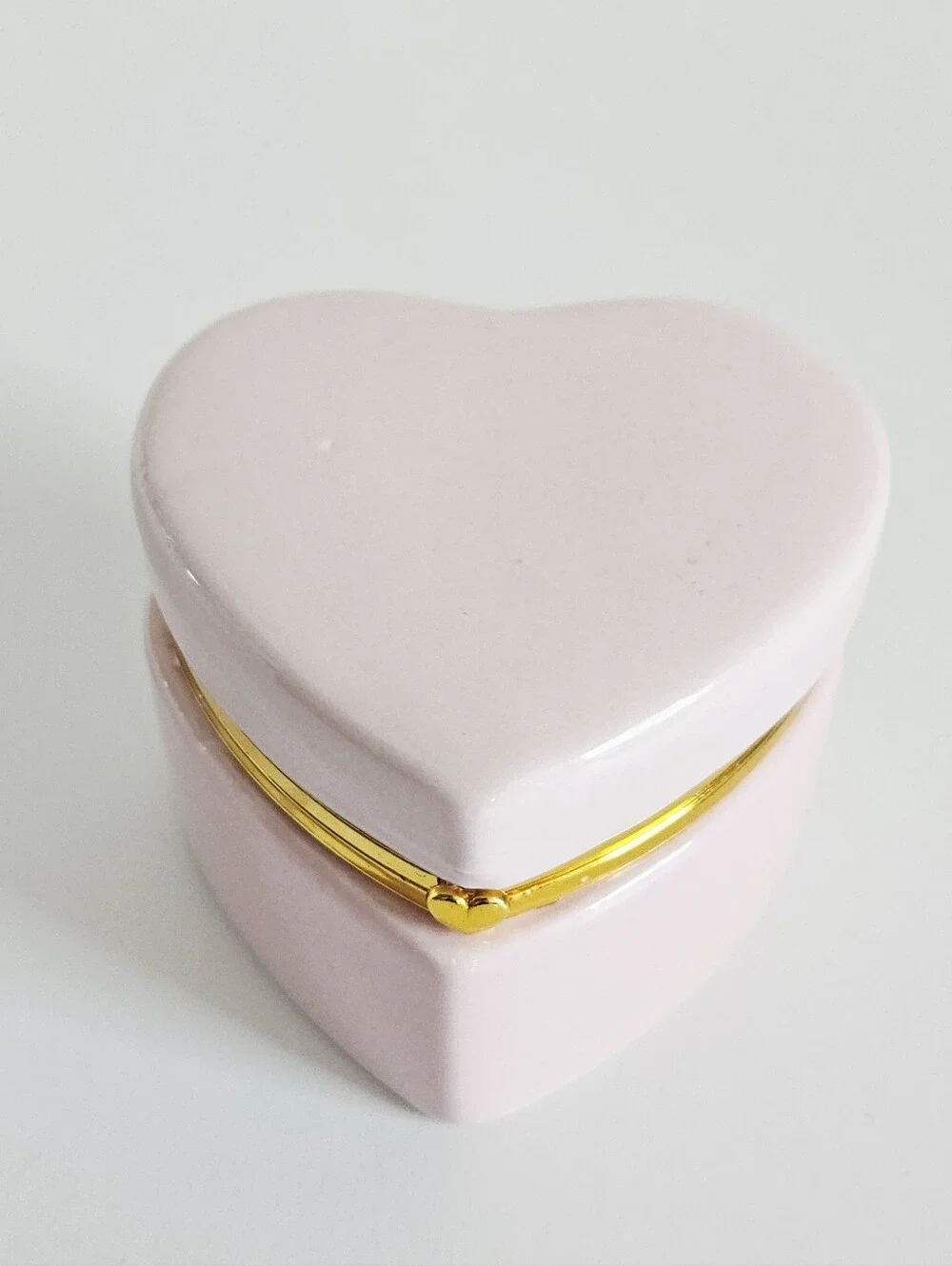 Pink Heart-Shaped Makeup Trinket Box with Gold Accent